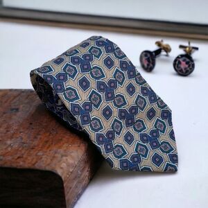 CHARLES JOURDAN Tie by Isaco Bronze Violet Blue Diamond Print Silk